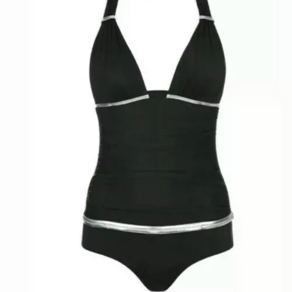 La Perla ruched swimsuit black & silver 38B NWT